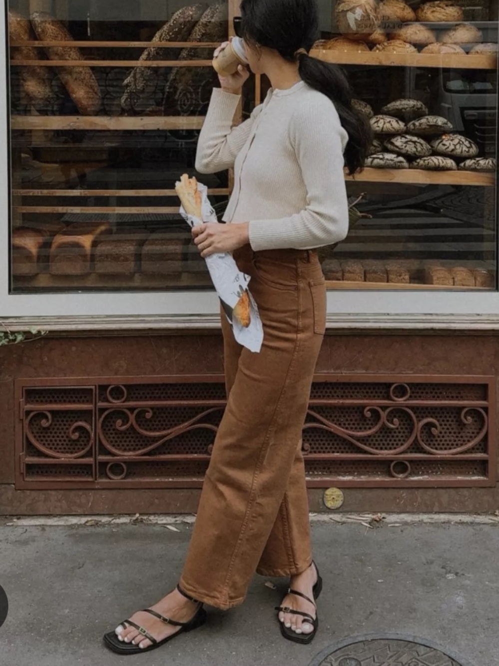 Sezane Le Crop Wide Leg Cropped Denim Jeans in Coffee Size 40